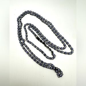 50” purple bezel set rhinestones with black stainless steel metal necklace!